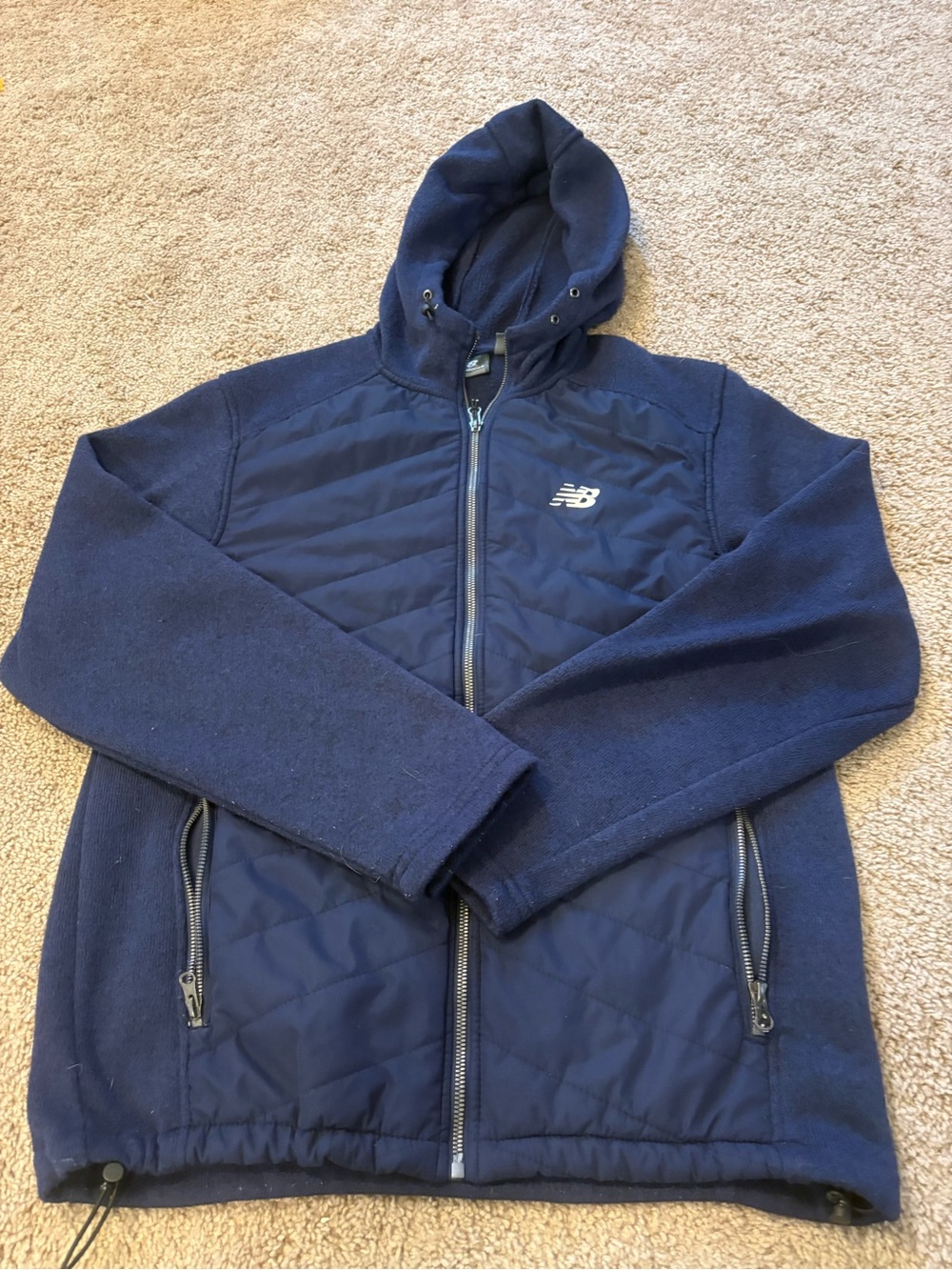 New Balance Navy Quilted Hybrid Hooded Jacket